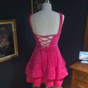 Pink Sequin Lace-Up Dress
